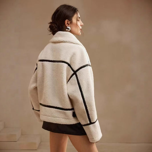 Womens Thickened Lamb-Mohair Leather And Fur All-in-One Biker Jacket