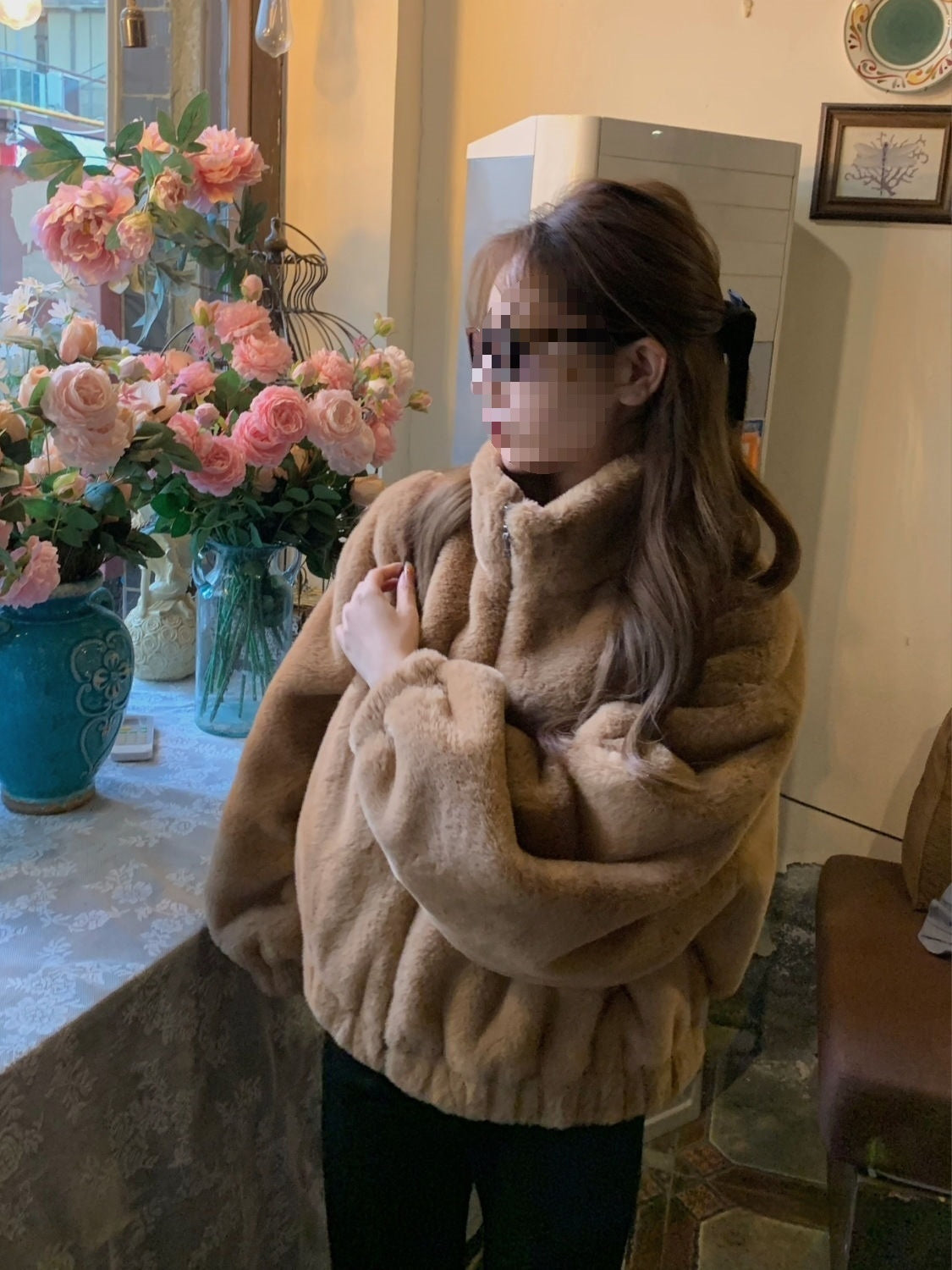 Womens Short Faux Rex Rabbit Fur Coat