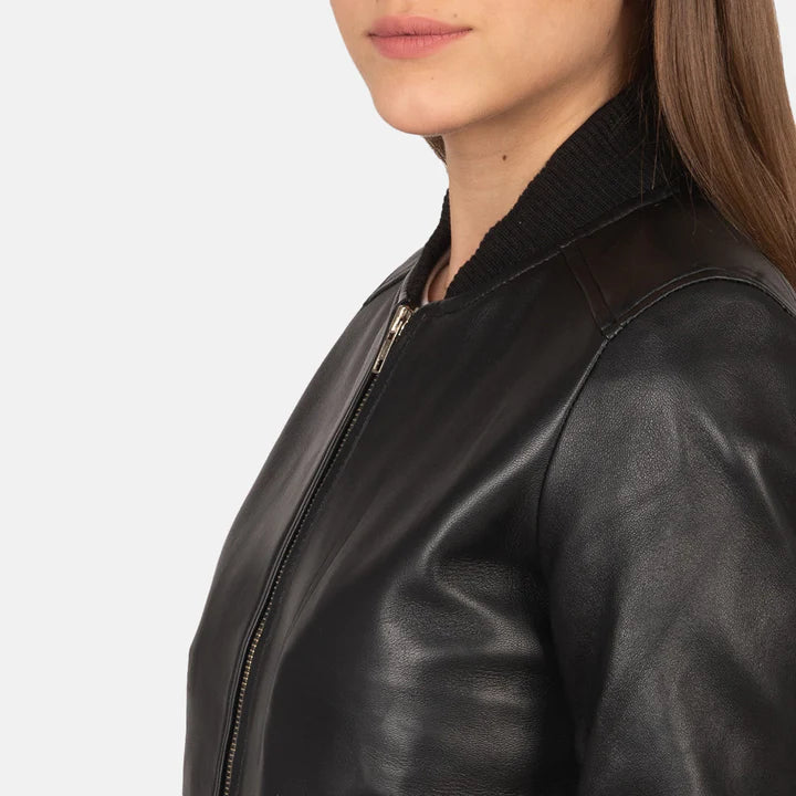 Black Leather Bomber Jacket