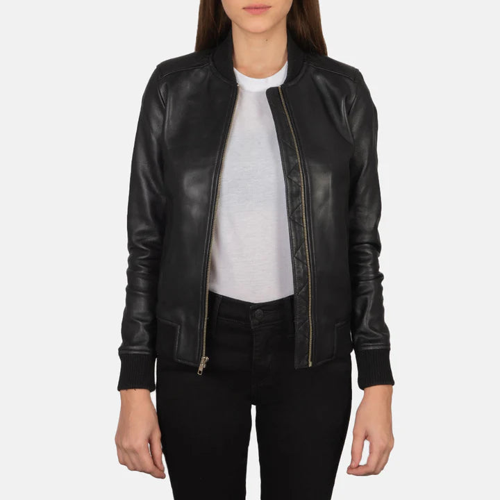 Black Leather Bomber Jacket