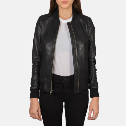 Black Leather Bomber Jacket